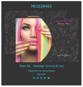 Exemple de prospectus A5 pour salon de coiffure à personnaliser en ligne sur notre site.