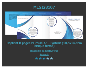 Un des modèles de prospectus plié 4 volets 8 pages à personnaliser sur notre site d'imprimeur en ligne.